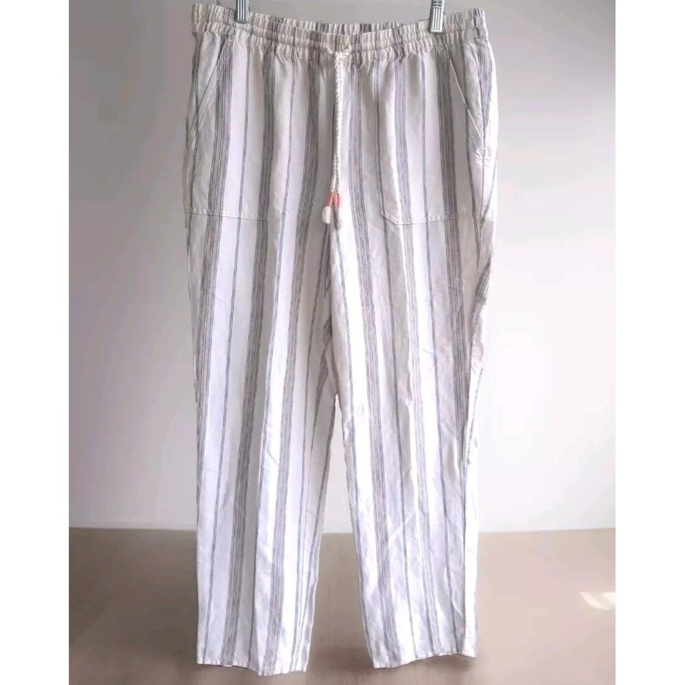 J Jill Linen Pants Trousers Size Med Lightweight Tie Waist Pockets Coastal Beach - Picture 3 of 10